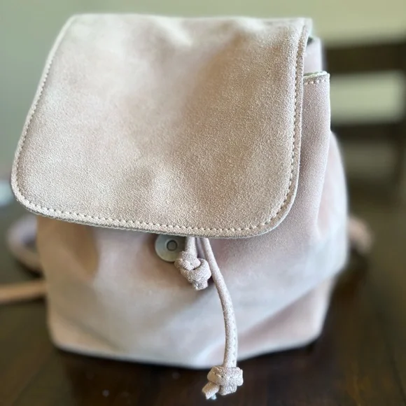 Like New Brandy Melville Pink Suede Mini Backpack, Drawstring/Snap Closure - Picture 9 of 14